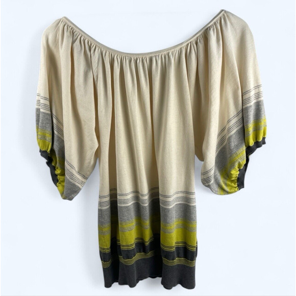 BCBG Maxazria Women's Scoop Neck Lightweight Sweater Beige Lime Grey Size S - Picture 2 of 4